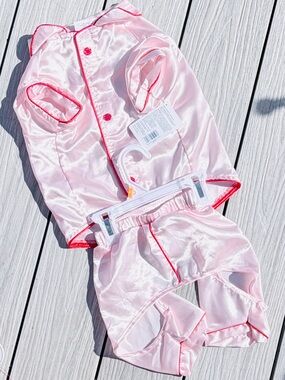 Top Paw Dog Two-Piece Silk Pajama Shorts & Shirt Set (Pet Costume/Clothes)